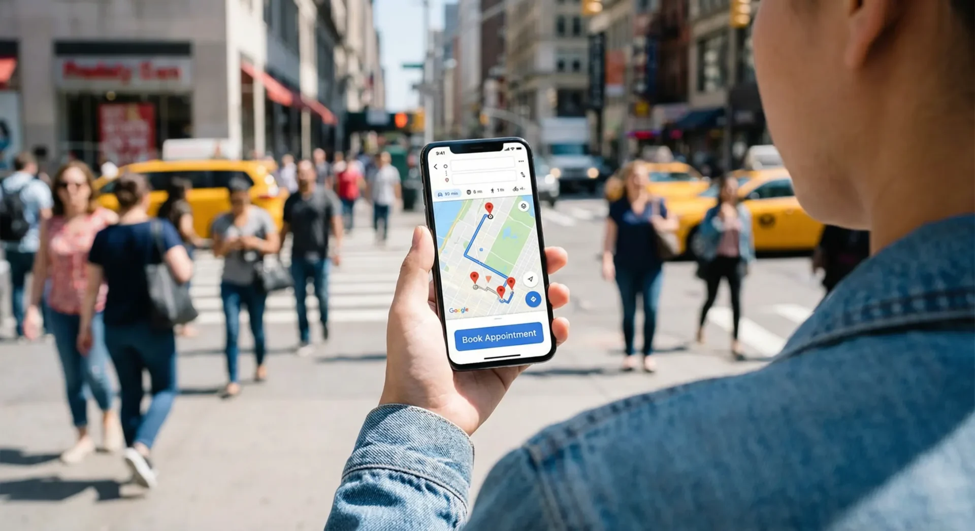 Osoba wpisująca zapytanie 'hydraulik Kraków' w wyszukiwarkę Google na smartfonie