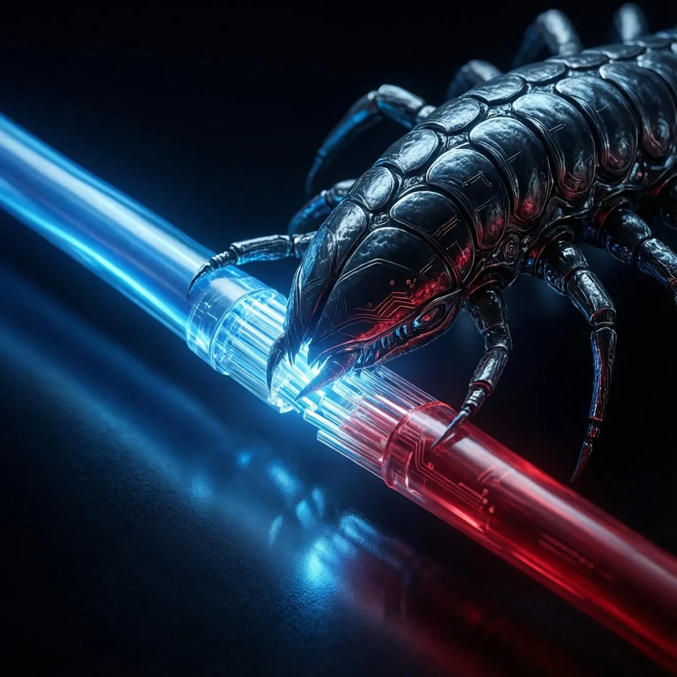 Grafika przedstawiająca wirusa komputerowego atakującego kod strony internetowej