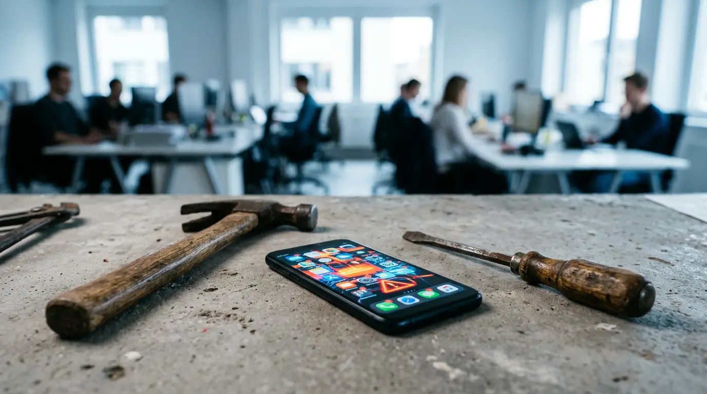 Czym naprawdę jest marketing i dlaczego bywa źle rozumiany? 3 Agresywne powiadomienia na telefonie obok tradycyjnych narzędzi, wyjaśniające, dlaczego marketing bywa kojarzony z nachalnością.