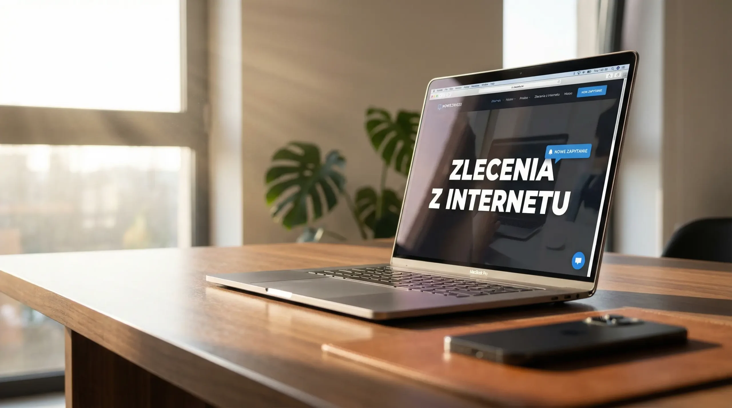 laptop z napisem zlecania z internetu